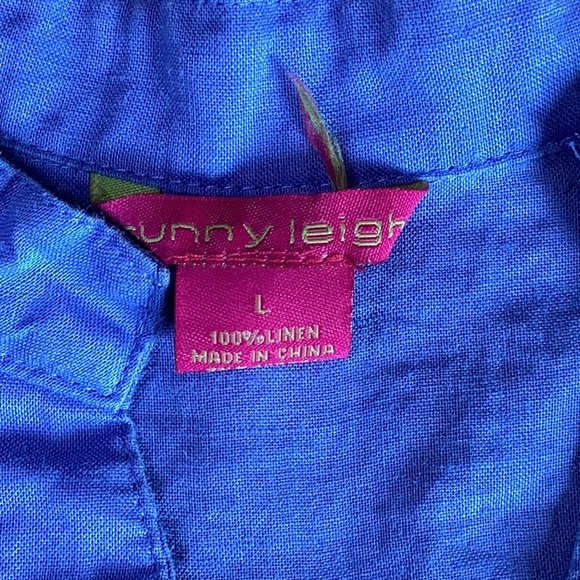 Sunny Leigh 100% linen pull on collarless tunic in sky blue with long sl… - Picture 7 of 12